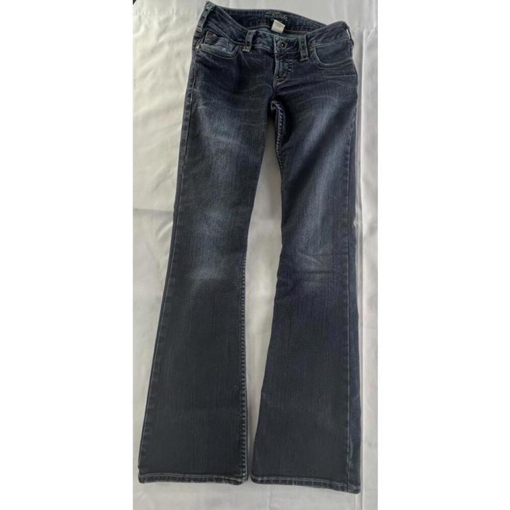 Silver Womens Pioneer Style Low Rise Flap Pockets Dark Blue Denim Jeans W26 L31